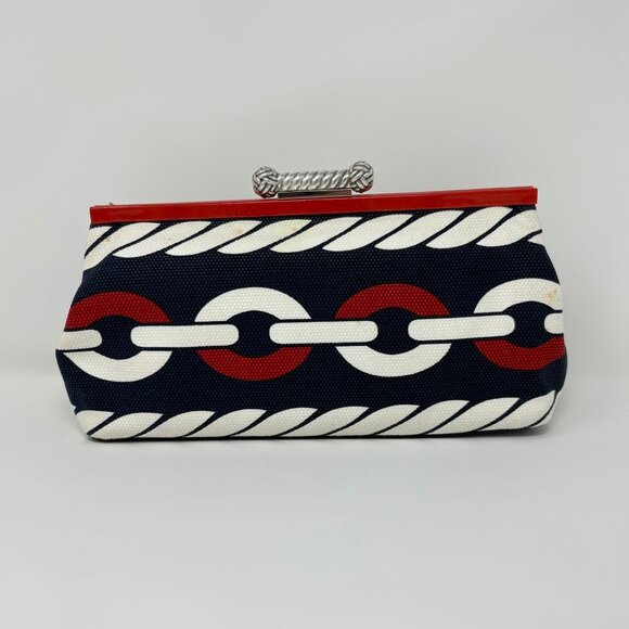 Brighton Nautical Chain Print Clutch with Chain Strap – Red, White & Blue - Picture 1 of 13